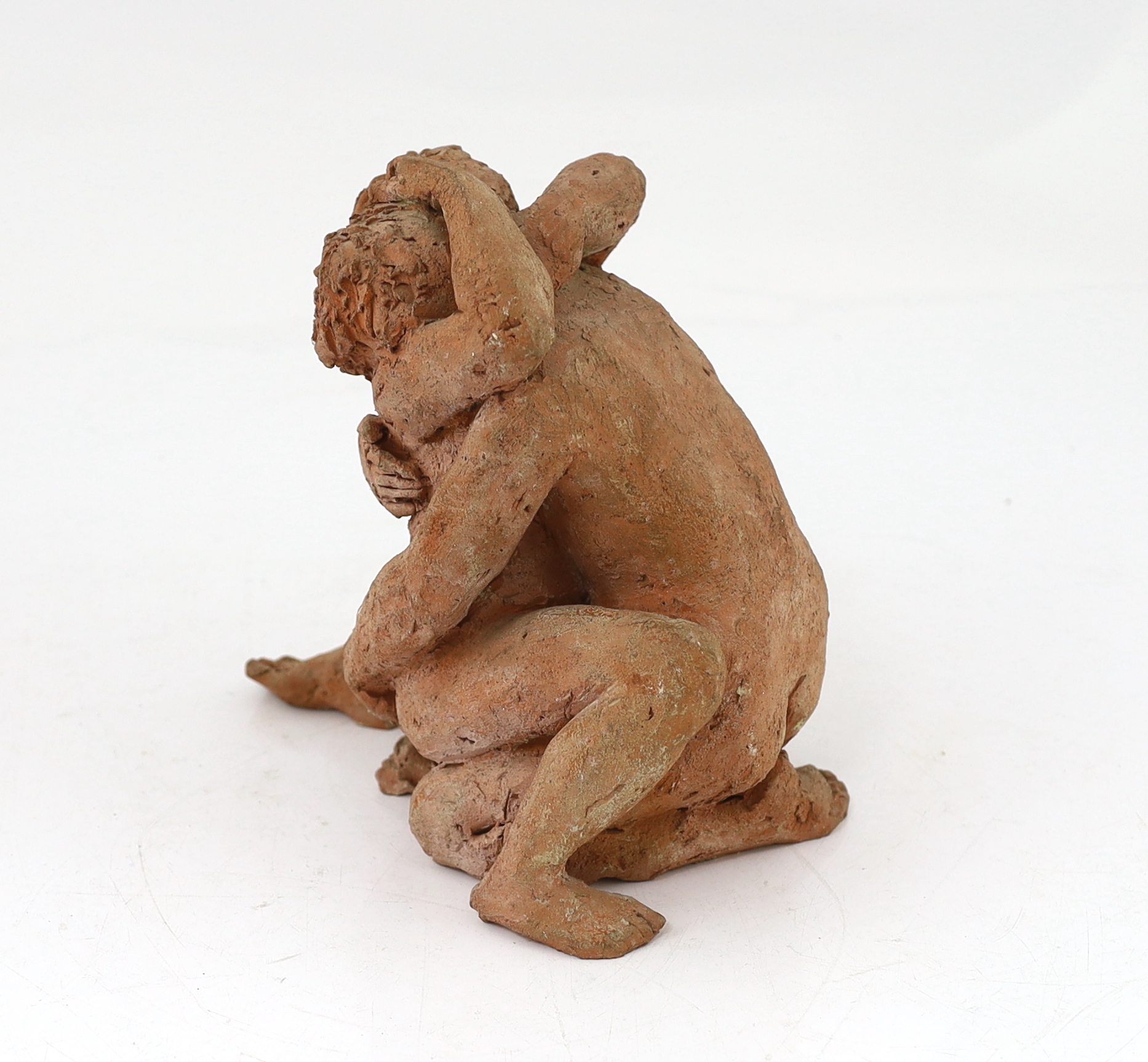 Karin Jonzen RBA ARBS (1914-1998), a terracotta group, 'Couple embracing', 20cm high